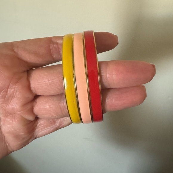 Multicolored pink, red and yellow gold toned costume bracelets - Picture 1 of 7